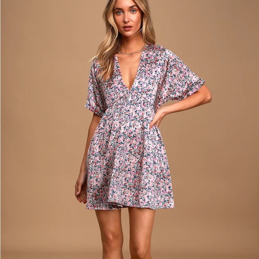 Express Yourself Blush Pink Floral Print Satin Babydoll Dress